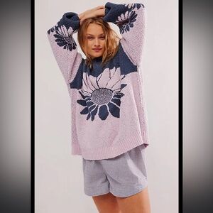 Free People Pink and Blue Floral Sweater